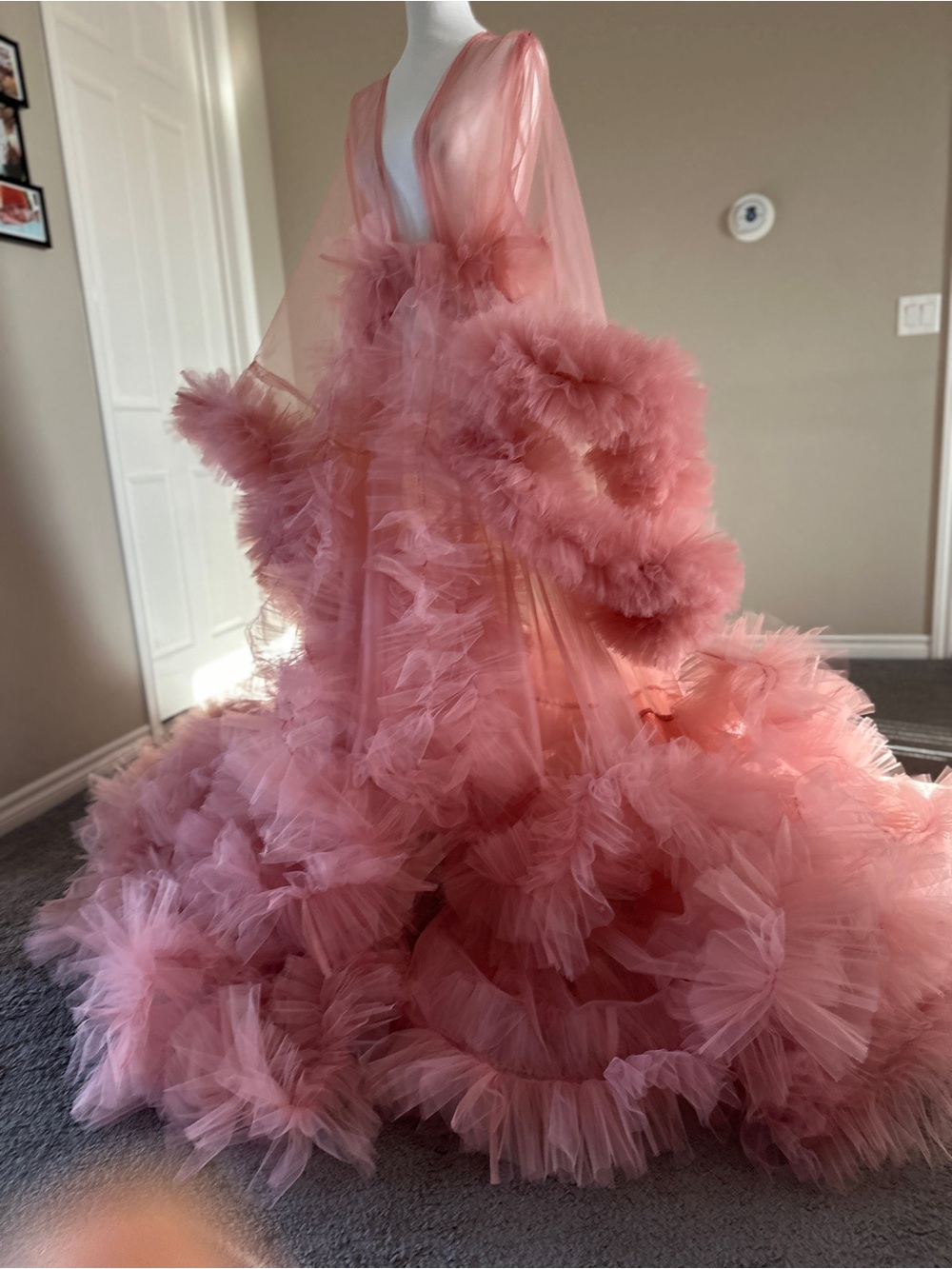 Dramatic Pink Tulle Ruffle Gown Robe - Picture 3 of 3
